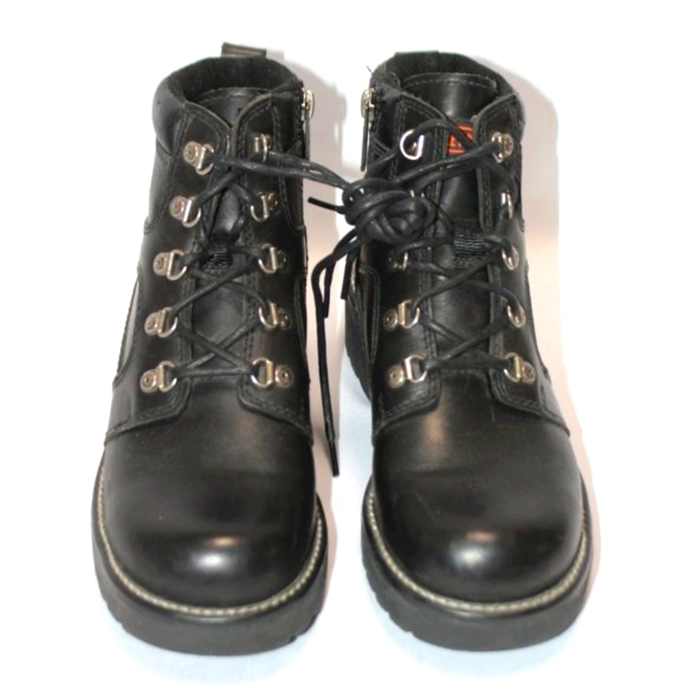 Harley Davidson Black Leather Motorcycle Lace Up Zipper Moto Biker Boots